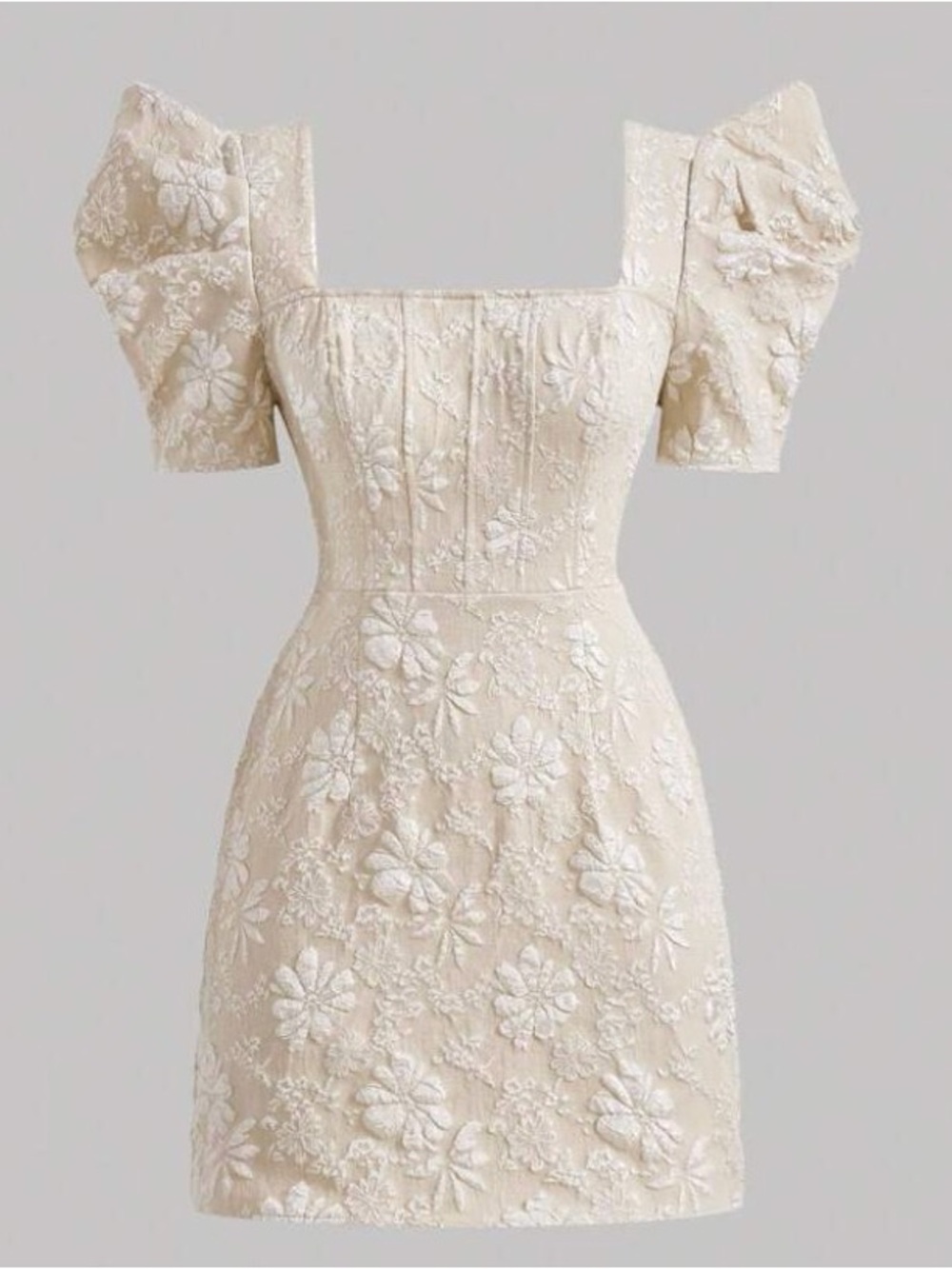 Elegant Puff-Sleeve Embroidered Mini Dress